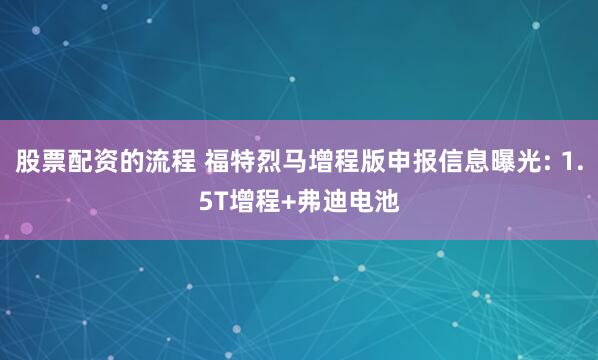 股票配资的流程 福特烈马增程版申报信息曝光: 1.5T增程+弗迪电池